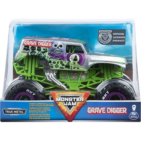 Monster Jam, Official Grave Digger Monster Truck, Die-Cast Vehicle, 1:24 Scale 1:24 Die Cast Truck Grave Digger (Silver)