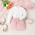 thumbnail image 2 of Kids Outfit Sets Girls Autumn and Winter Long Sleeve Pink Plaid Tops Skirt Hat 3Pcs Girls Outfits, 2 of 6