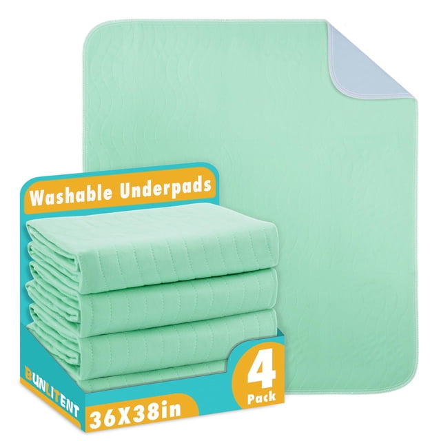 Bunlitent Alèses Lavables 36 x 38, Lot de 4, Forte Absorption, Réutilisables, pour Incontinence, pour Enfants, Adultes, Personnes Âgées et Animaux, Imperméables, Protection pour Lit, Canapé, Sofa, Sol