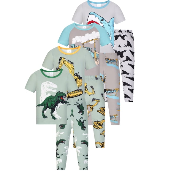 WIBACKER 1-12Y Kids Boys Pajamas Set Little Boy Short Sleeve Tops and Pants 2 Piece Pjs Boys Sleepwear Dinosaur Jammies