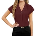 thumbnail image 4 of PNTUTB Summer Women's Fashion Solid Color V Neck Button Up Pullover Casual Comfortable Short Sleeve T Shirts, 4 of 6