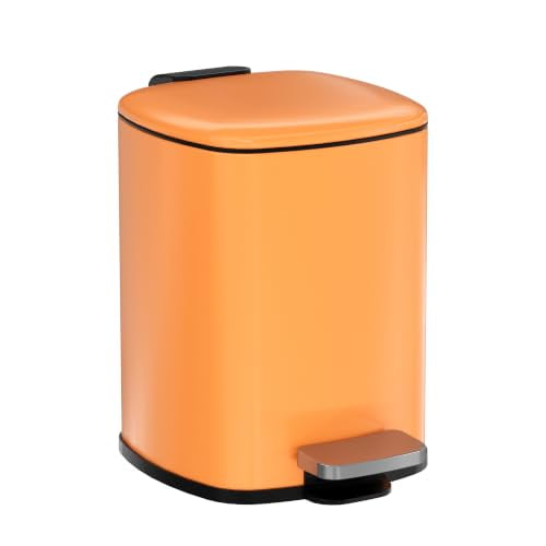 1.6 Gallon Orange Bathroom Trash Can, Soft‑Close Step Pedal Waste Bin