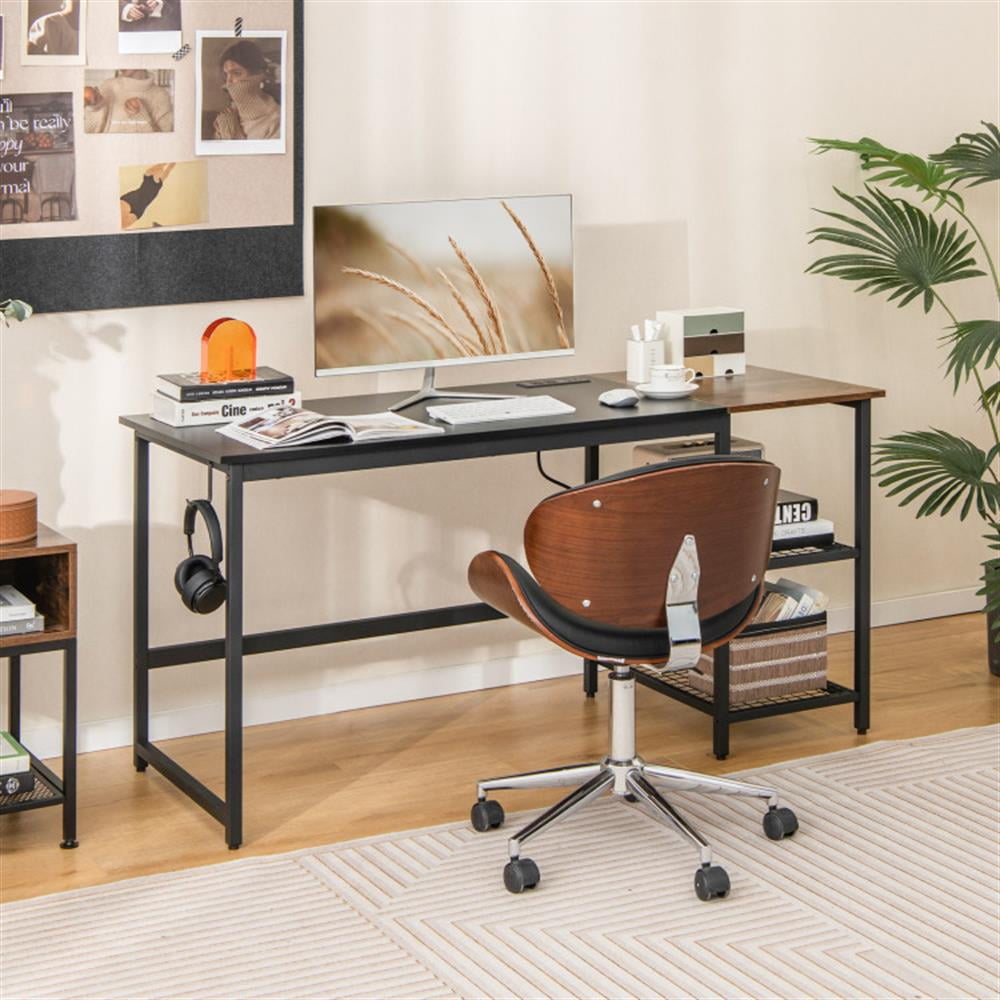 Demi Bonn 59" Home Office Computer Desk with Removable Storage Shelves, Small Home Office Desk Study Writing Table, Black