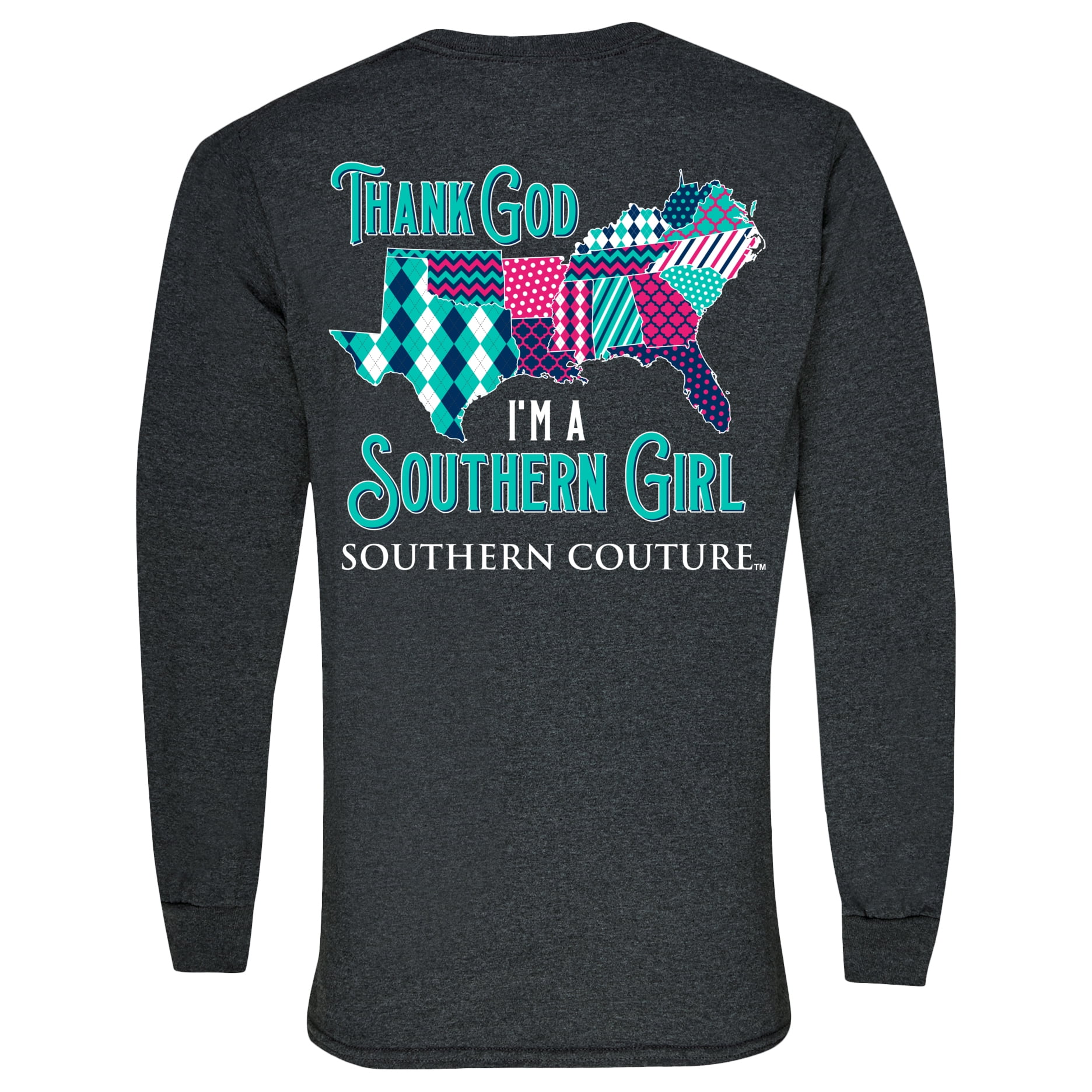 Southern Girl Dark Heather Grey Cotton Fabric Long Sleeve TShirt