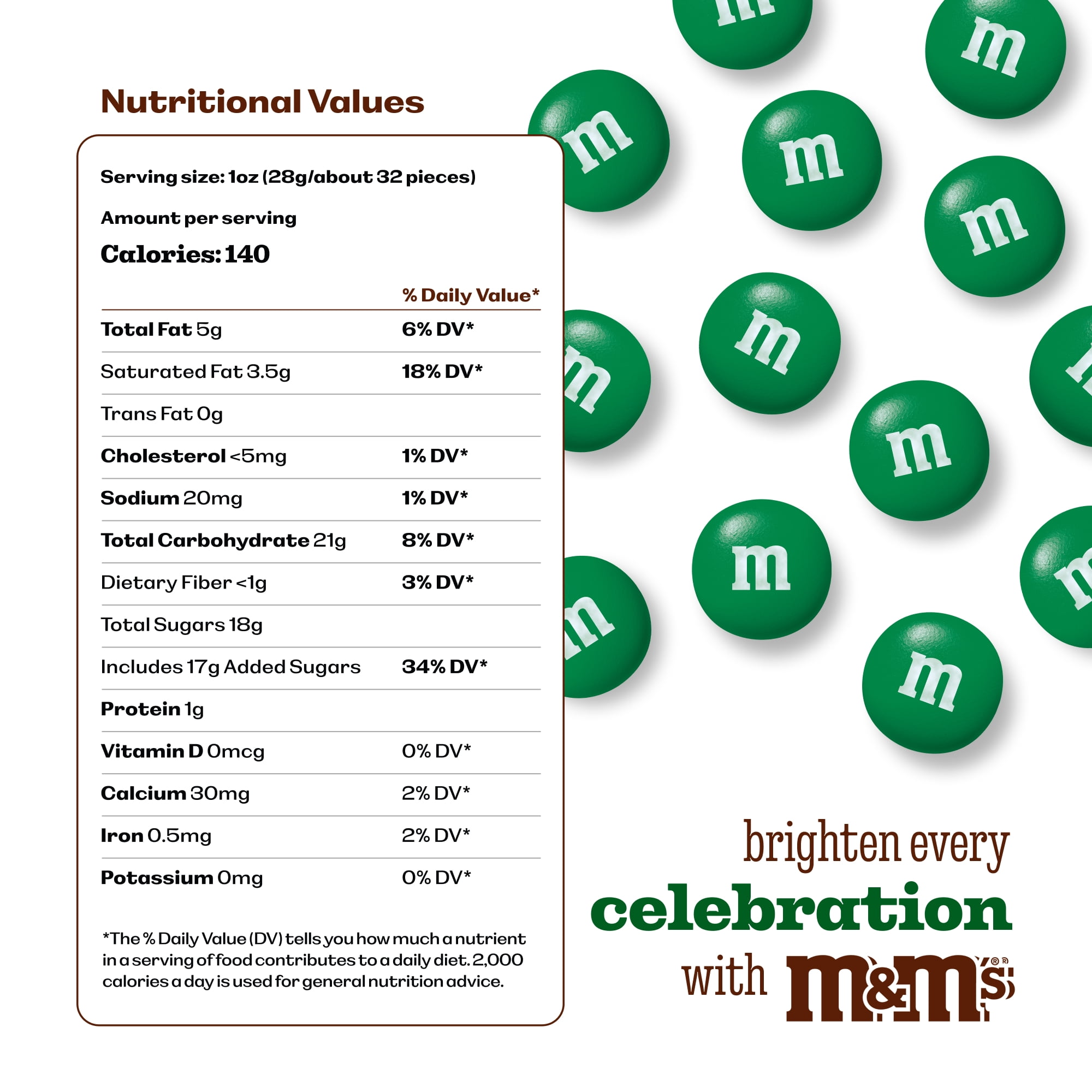 M&M'S World Dark Green Milk Chocolate Candy 2lb Bag for Celebrations and Party Favors