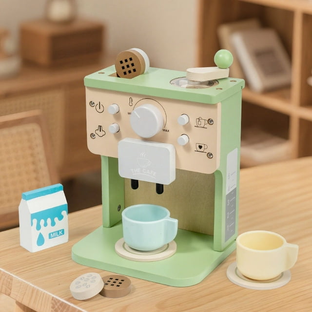 Agiferg Educational Toys Simulation Mini Wooden Kitchen Coffee Machines Toy with Realistic Sounds Effects Interactive Role Play for Family Bonding and Immersive Pretend Play