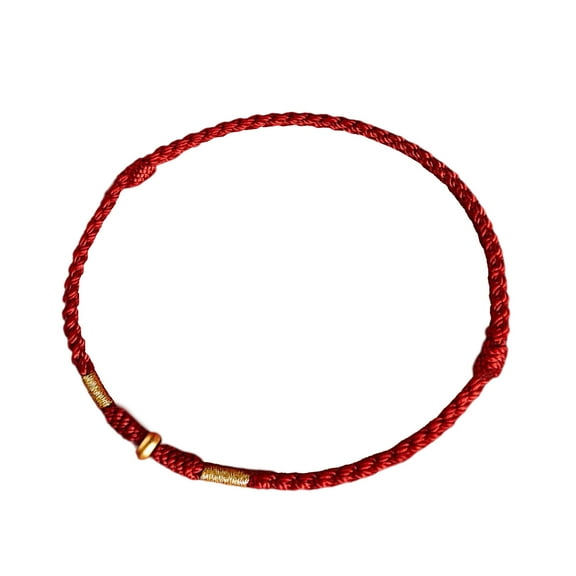 Adjustable Hand Woven Red Rope Luck Bangle for Lovers Stylish Women Men Anklet with Golden Bead Fashion Jewelry