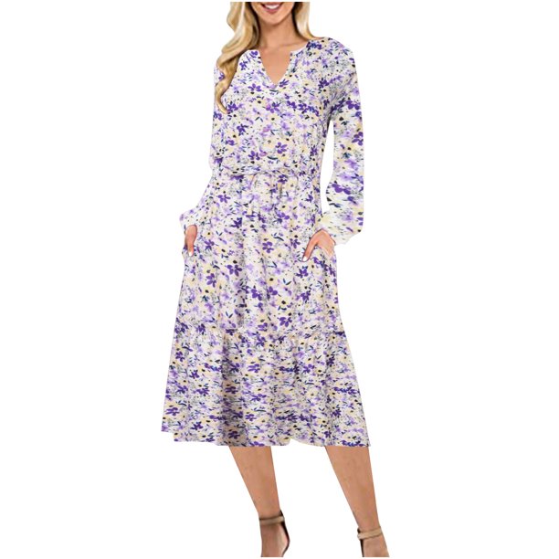 Nuevo vestido largo de manga larga de encaje fresco y elegante con cuello en V y estampado de moda Pompotops hdfakjf8309