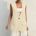 thumbnail image 6 of Ladies Summer Casual Sleeveless V-Neck Single Breasted Solid Blazer Vest Khaki L, 6 of 7
