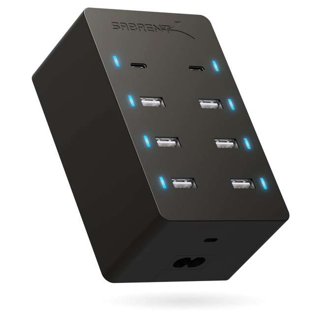 Cargador SABRENT 100W USB de 8 puertos con 2 puertos PD para la familia