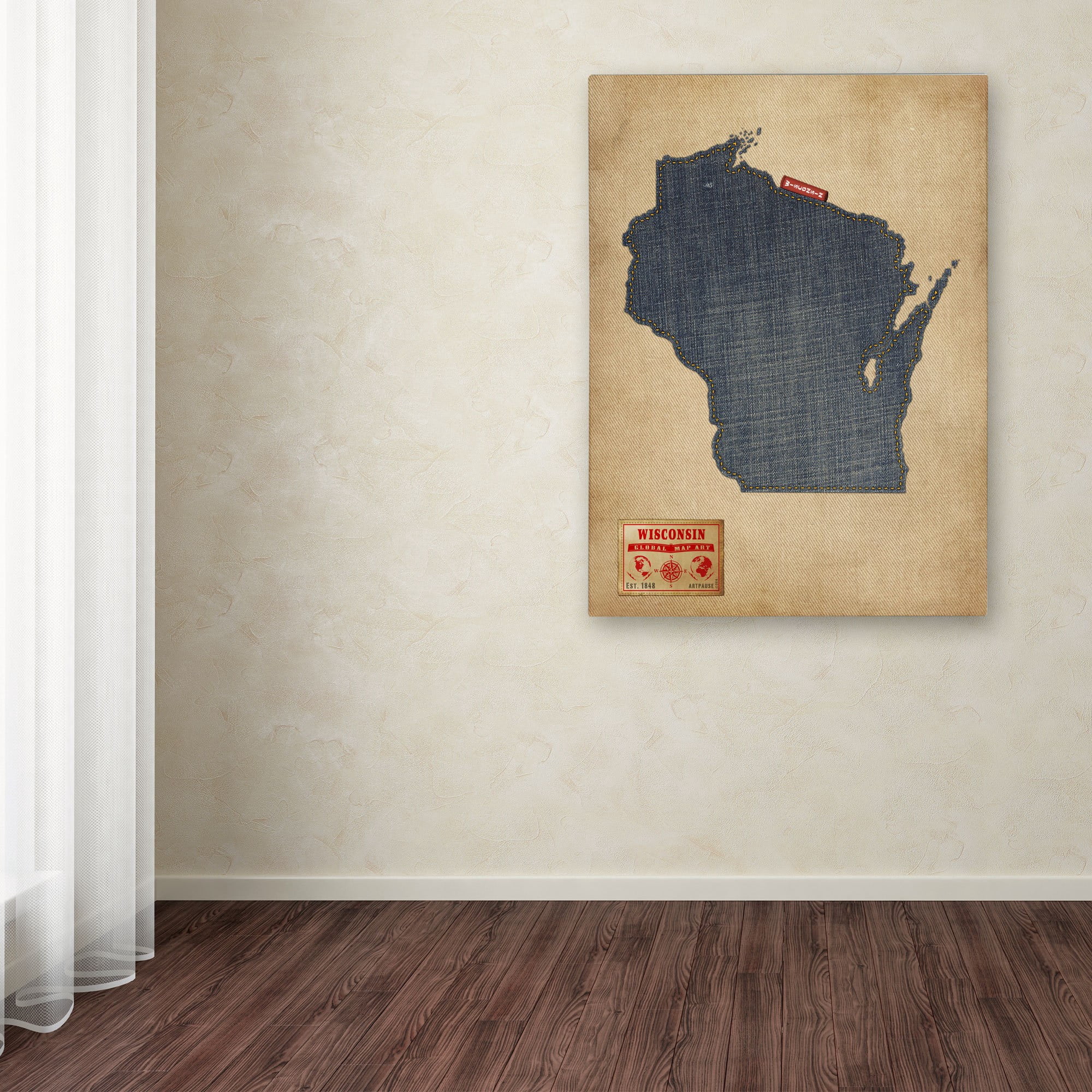 Trademark Fine Art "Wisconsin Map Denim Jeans Style" Canvas Art by Michael Tompsett