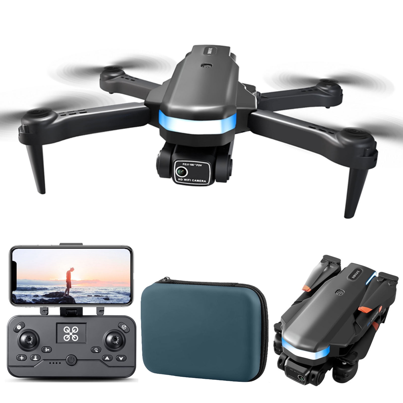 ESULOMP Foldable Drone with Dual 1080P WiFi Camera for Adults and Kids; Gesture Control RC Quadcopter with Batteries