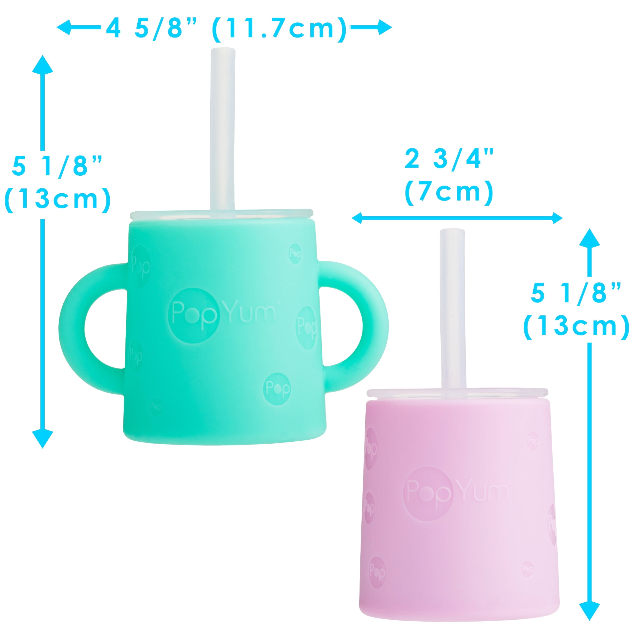 PopYum  Silicone Training Cup with Straw and Lid, 2-Pack Pink/Green