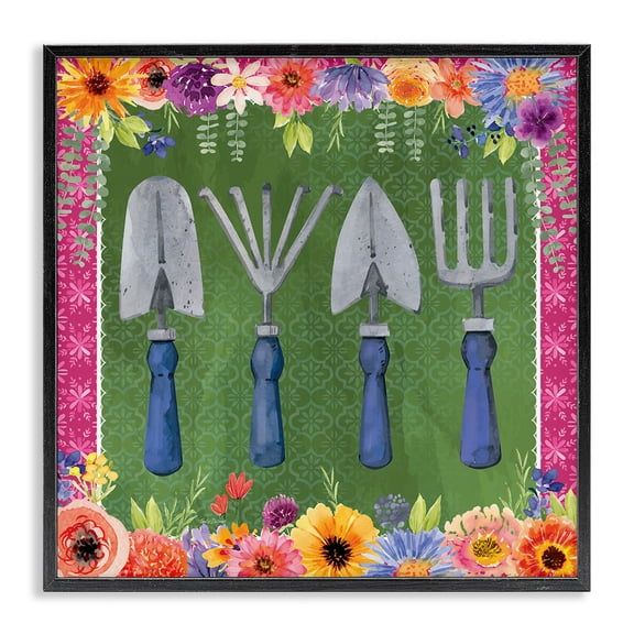 Stupell Industries Cottage Gardening Tools & Floral Border Black Framed Giclee Art, 12 x 12, by Nicole DeCamp
