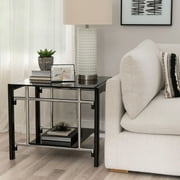 Powell Black Glass and Metal Indoor End Table with Shelf, 22 Tall, Black/Chrome