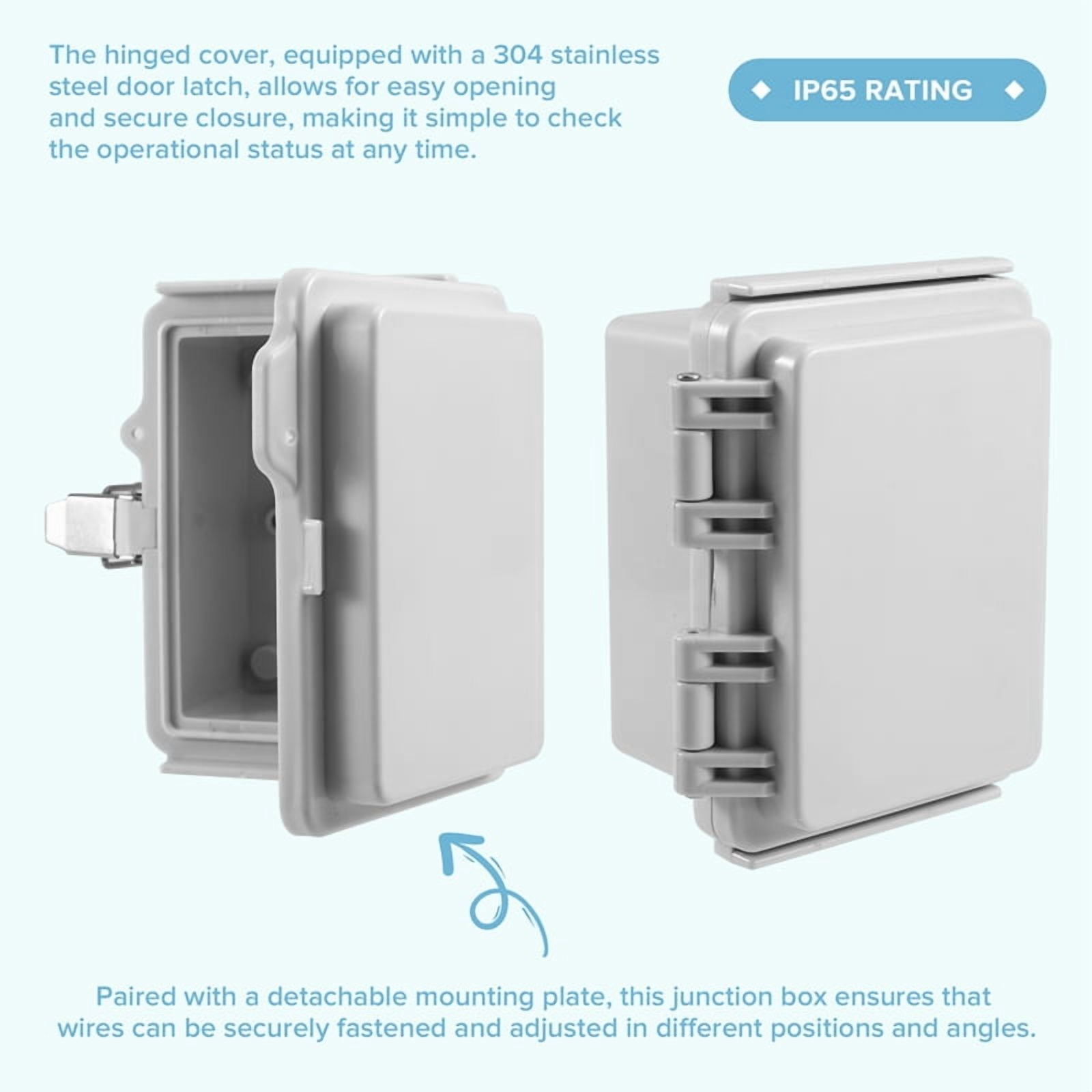 2X Outdoor Electrical Junction Box ABS Plastic & Hinged Cover Stainless Steel  IP67 for Electrical Projects