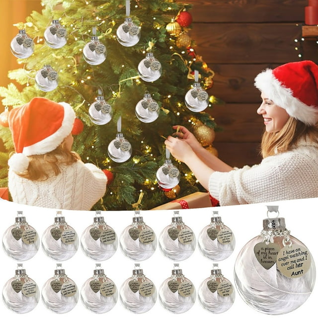 Fiudx Adorno Conmemorativo Navideño, Diseño de Bola de Plumas, Decoración Conmemorativa, Elegante Cinta Colgante, Decoración para Árbol de Navidad, Regalo para Seres Queridos, 1 Bola Decorativa.