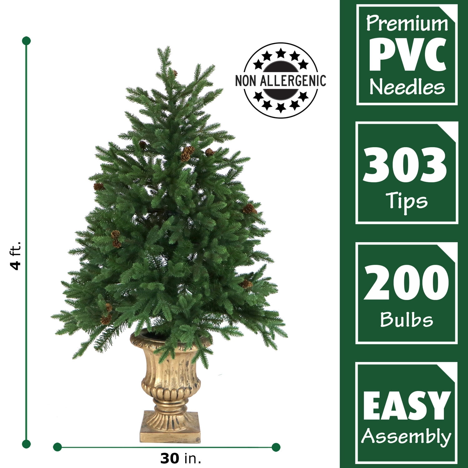 Fraser Hill Farm Set of Two 4-Ft. Noble Fir Artificial Trees with Metallic Urn Bases and Multi-Colored LED String Lights, FFNF056-6GRB/SET2