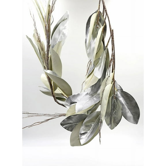 Serene Spaces Living 47" Long Artificial Silver Magnolia Leaf Garland - for Wedding, Store Display, Window Sill, Fall Decor, Holiday Décor, Single