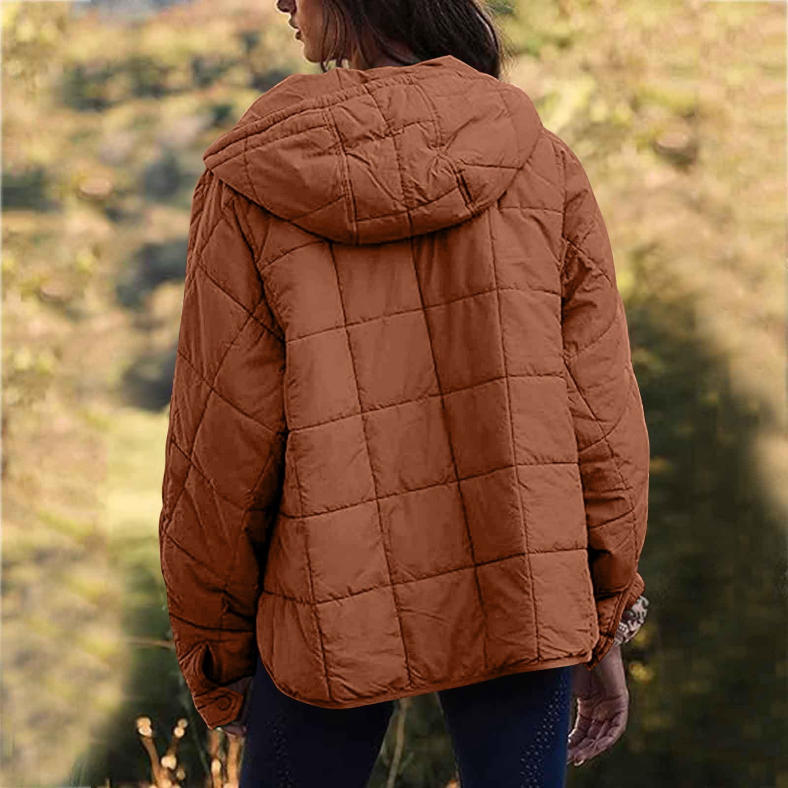 Rigardu Hoodies for Women Pullover Women's Quilted Pullover Puffer Jacket Oversized Long Sleeve Hooded Coats Winter Warm Lightweight Outwear with Pocket Womens Hoodies Brown 3Xl