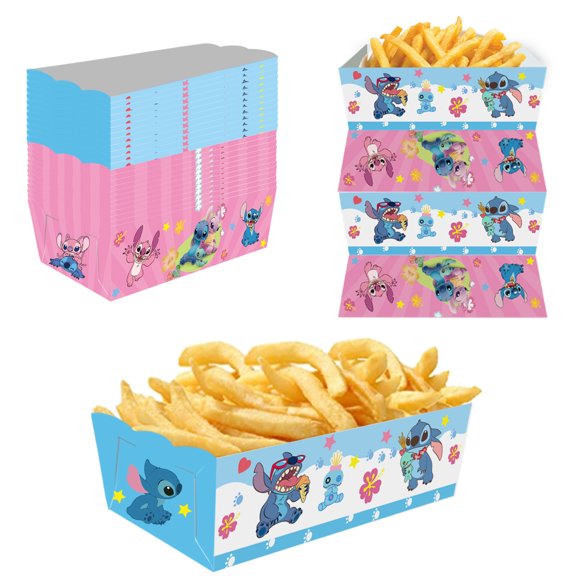 24Pcs Stitch Disposable Paper Trays, Birthday Party Supplies for Popcorn Nachos Fries Corn Snack Trays, Theme Birthday Party Decorations Paper Trays