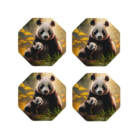 

Leather Coasters of 4 Forest Panda Drink Coasters Foe Tabletop Protection Funny Desk Coasters Good Housewarming Gifts Octagon
