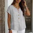 thumbnail image 7 of Linen Shirts for Women Short Sleeve V Neck Button Down Loose Gauze Blouses, 2XL, 7 of 7