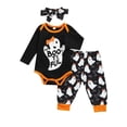 thumbnail image 2 of Newborn Baby Girls My 1 st Halloween Outfits Boo Long Sleeve Romper Tops Long Pants with Headband, 2 of 6