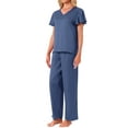 thumbnail image 4 of INSPIRE CHIC Women's Silky Satin Pajama Set 2 Piece Ruffle Short Sleeve Top and Long Pants Sleepwear Loungewear Sets M Blue, 4 of 5
