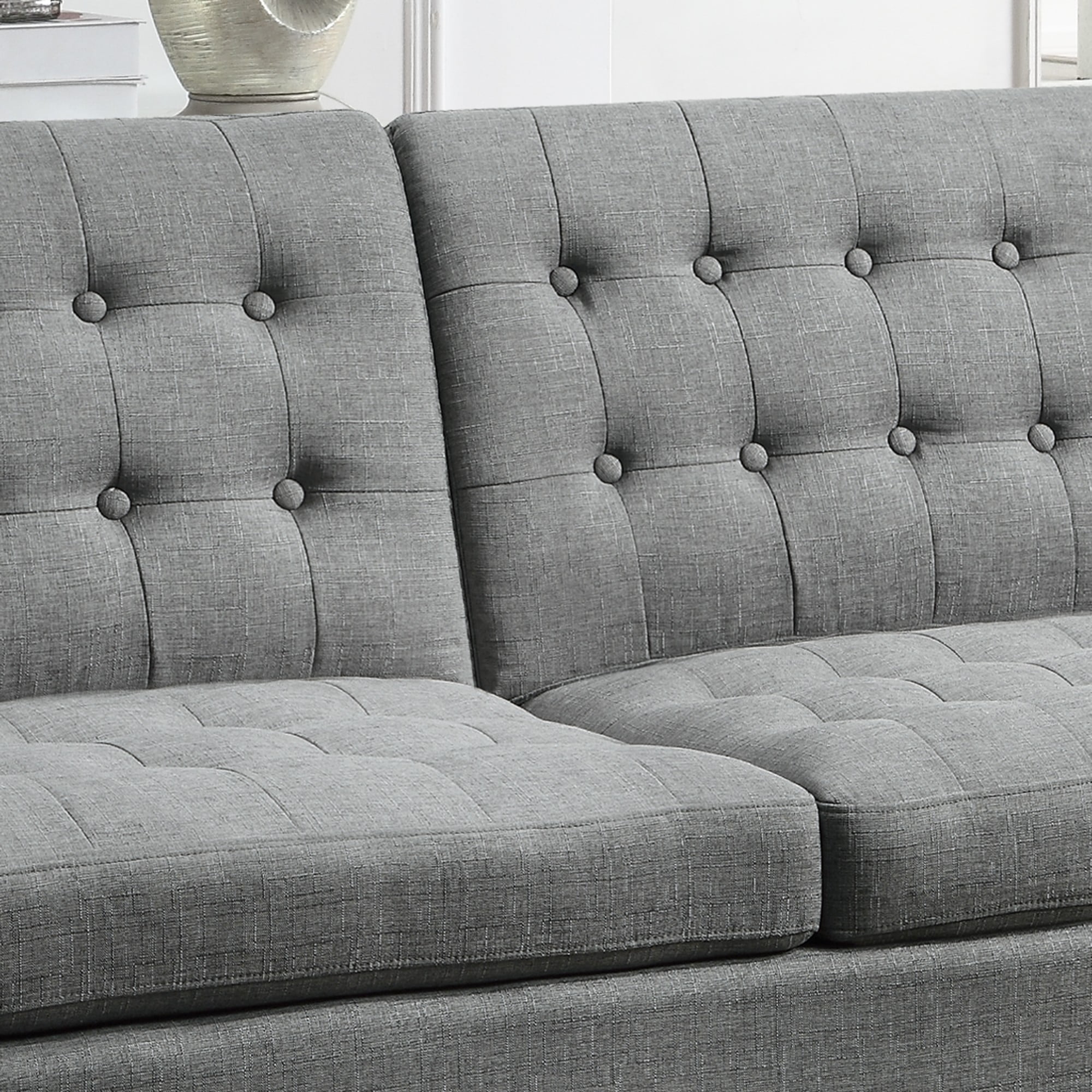 Gewnee Grey 68-Inch Linen Loveseat Sofa - 2-Seater Upholstered Couch with Solid Rubberwood Legs, 100% Linen Fabric & Button-Tufted Backrest for Living Room/Bedroom