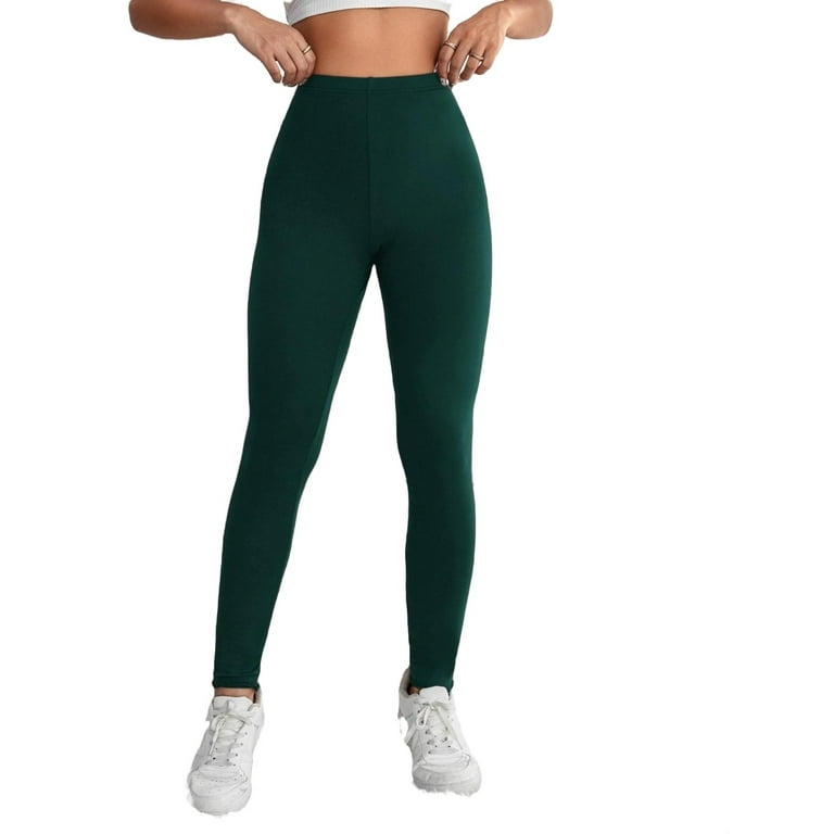 Women's Casual Plain Regular Dark Green Leggings Petite S 