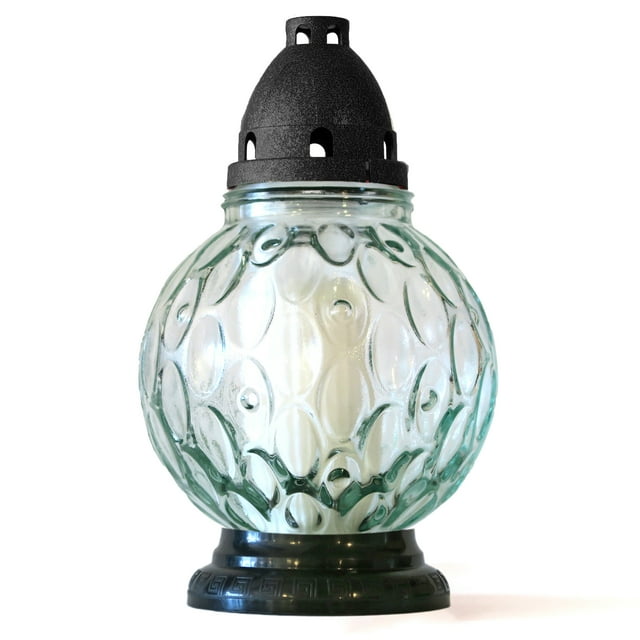 Memorial candle with replaceable refill, glass sphere shape, Height 8"