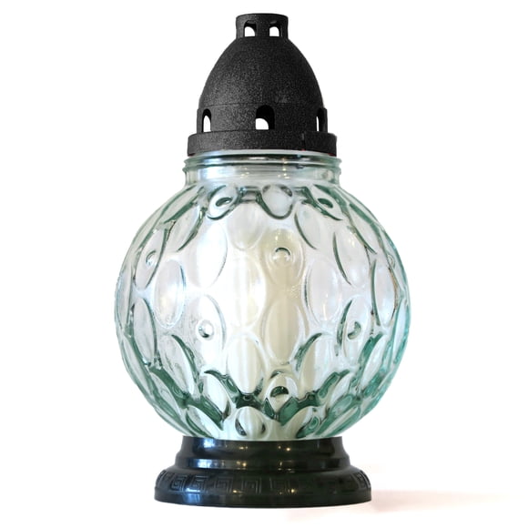 Memorial candle with replaceable refill, glass sphere shape, Height 8"