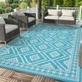 thumbnail image 2 of HOMERRY Geometric Plaid Outdoor Rug Straw Plastic Area Rug for Balcony Pool RV Waterproof Reversible Carpet, Light Blue, 9'x 12', 2 of 6