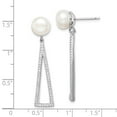 thumbnail image 2 of 925 Sterling Silver Rhod Plat 8-9mm White Button Freshwater Cultured Pearl Cubic Zirconia Earrings Mea 40x8.6mm Wide Stu, 2 of 2