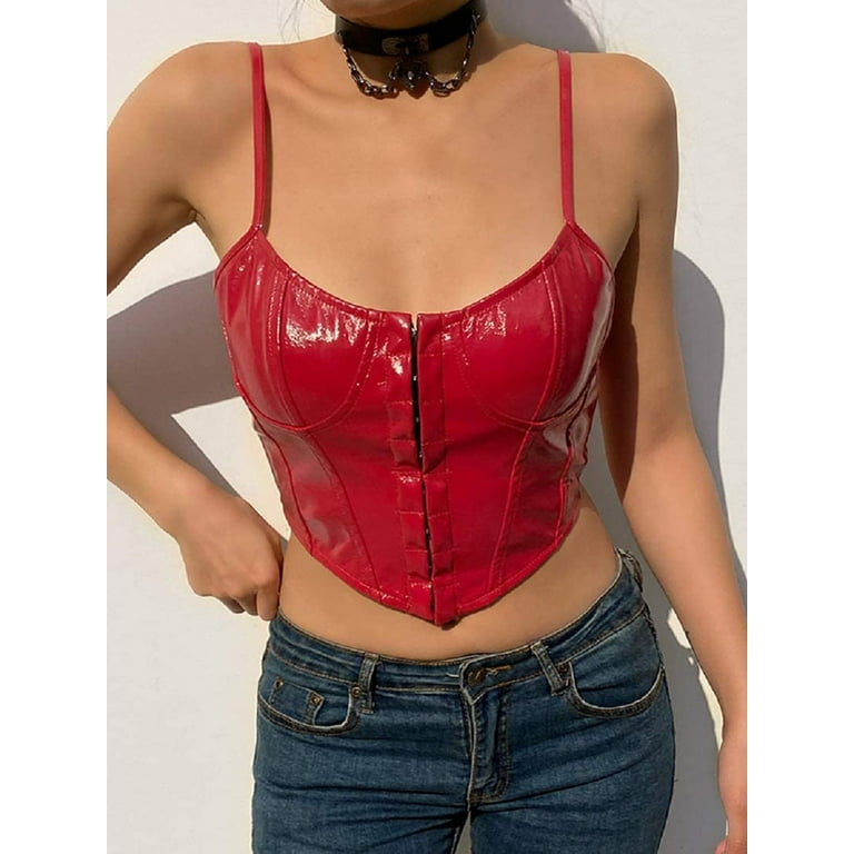 Leather spaghetti store strap top