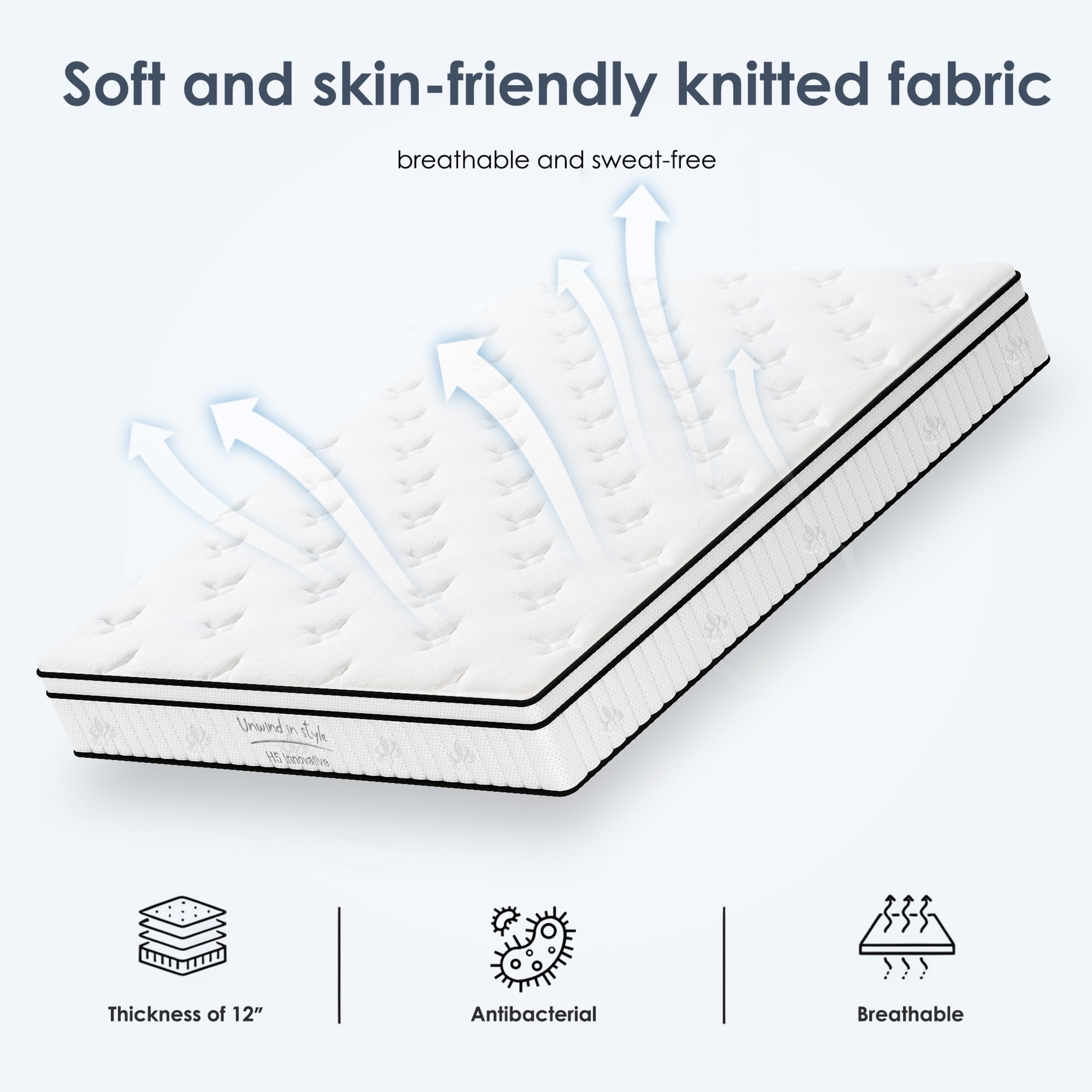 Noble House Queen 12" Hybrid Mattress, Pocketed Innerspring Memory Foam Mattress, Medium Firm, White