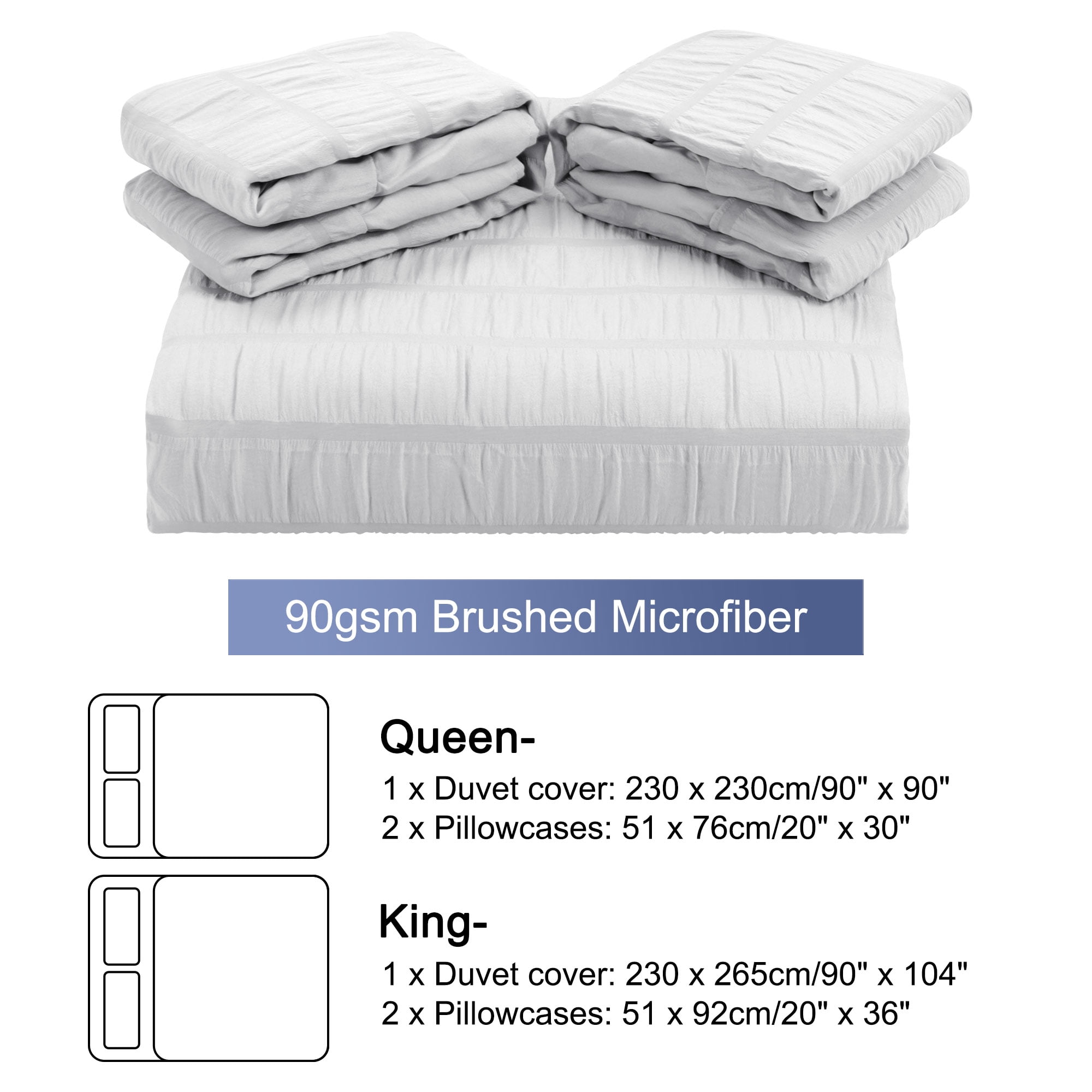 Unique Bargains Microfiber 3 Pieces Seersucker Duvet Cover Set Queen Light Grey