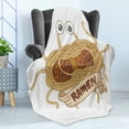 thumbnail image 4 of Humorous Soft Flannel Fleece Throw Blanket, Cartoon Design Image of Flying Spaghetti Monster with Ramen Written Ribbon, Cozy Plush for Indoor and Outdoor Use, 60" x 80", Multicolor, by Ambesonne, 4 of 5