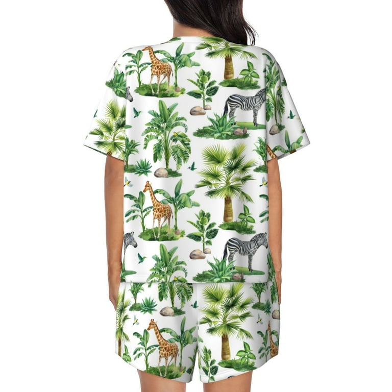 Pajamas for Women Set, zebra Giraffe Tropical palm tree PJ Lounge