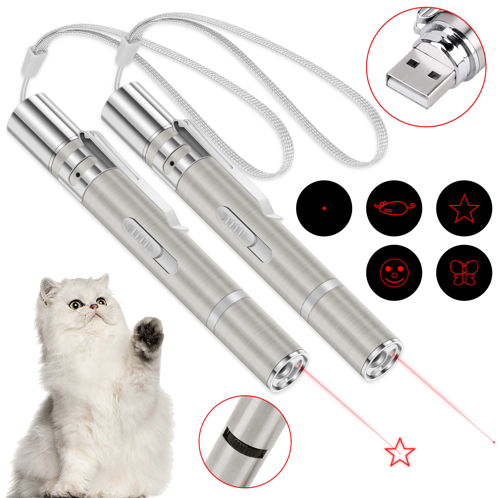 Mini USB Rechargeable Flashlight Funny Cat Stick Pet Toy for Exercise Portable Pet Training Tool Cat Toys
