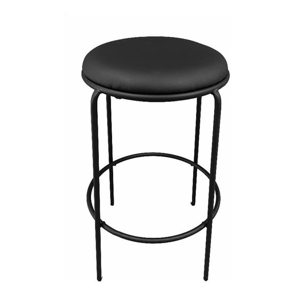 Benjara Neni 30" Barstool Set of 2- Round Cushioned Seat- Black Faux Leather