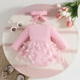 thumbnail image 3 of Baby Romper Girls Long Sleeve Floral Romper Bodysuits Dress Headbands Set, 3 of 5