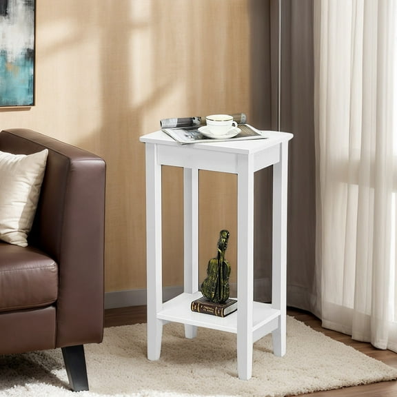 YYAo Dining Table,Side Table,Nightstand,Set of 2 Versatile 2-Tier End Table with Storage Shelf-White