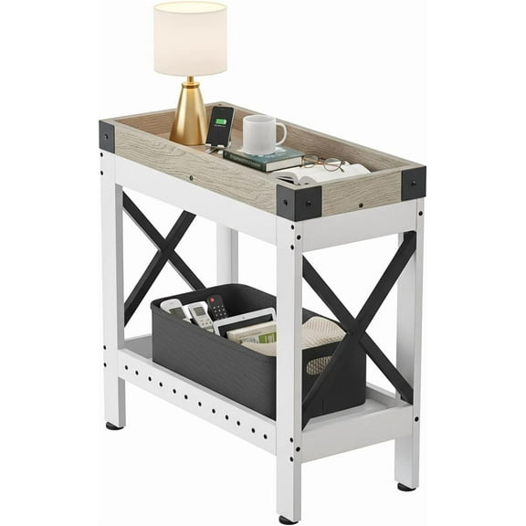ZEXVIDA Narrow Side Table, End Table,Sofa Side Table, End Table Nightstand for Bedroom, Living Room, Small Spaces (Farmhouse, White)