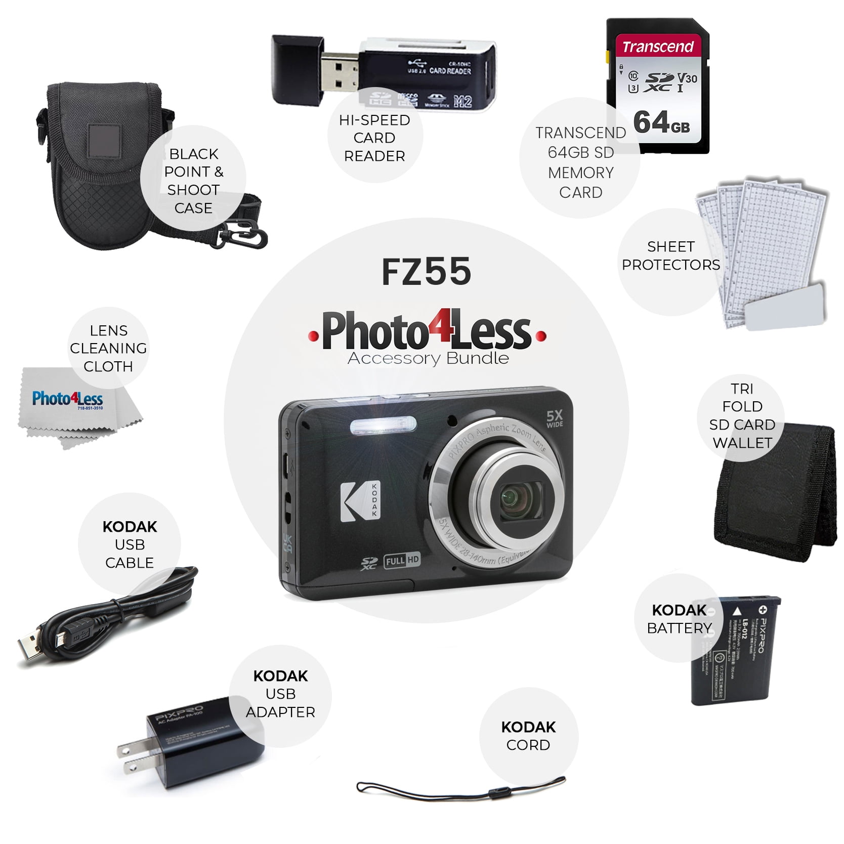 Kodak PIXPRO FZ55 Digital Camera (Black) + Accessories 
