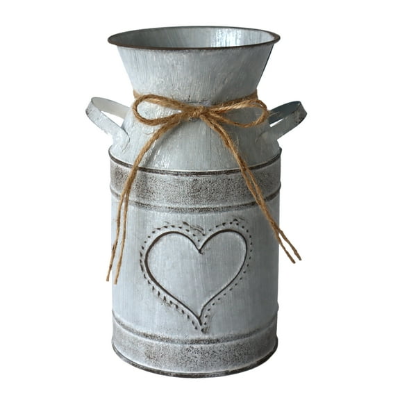 Fauevav Galvanized Milk Can Antique Retro Vase Metal Planter Rustic Vintage Primitive Flower Holder Farmhouse Country Plant for Home Office Decor, 7.6”