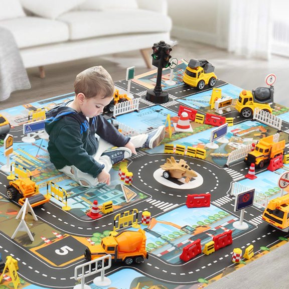 Game Mat Identify Ability Vivid Fabric Urban Construction Engineering Small Map Toy for Kids