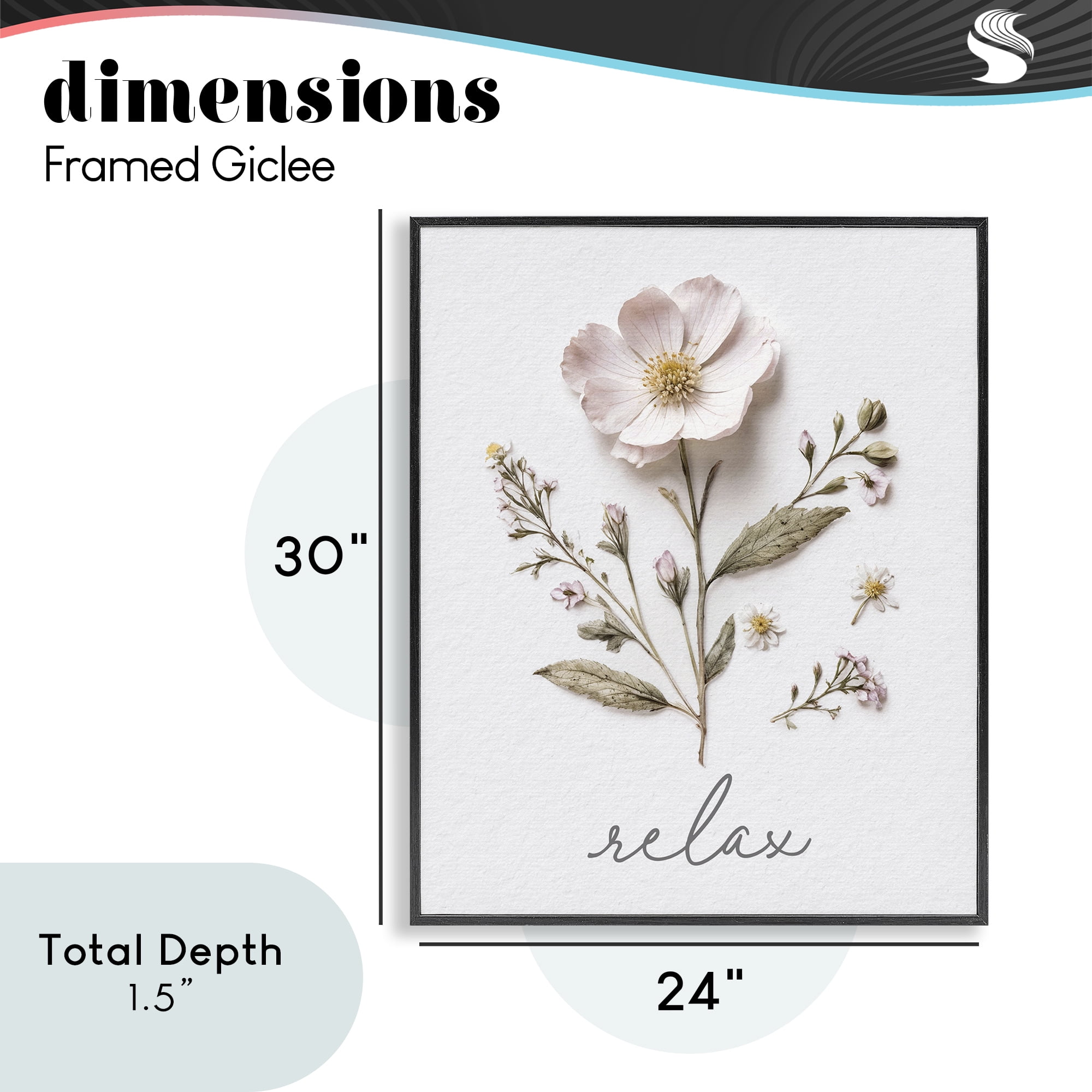 Pressed Flowers Relax Black Framed Giclee Art, design by Lettered and Lined