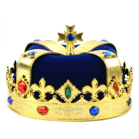 King Crown Creative Pretty Rhinestone Decorative Prince Crown Party Crown Birthday Crown Cosplay Costume Crown Hat Props for Kids Boys Adult Men, Blue & Red